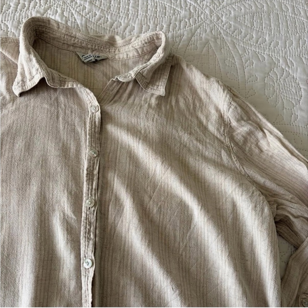 Beige Pinstripe Button Up Shirt